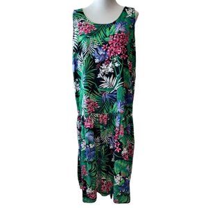 Vintage Womens Aloha Hawaiian Hibiscus Floral Sleeveless Ruffle Shift Dress 18W